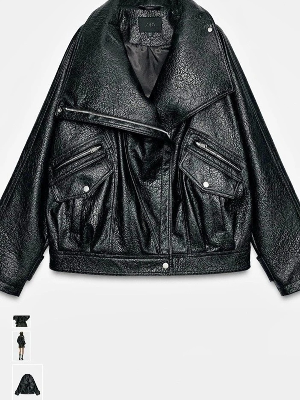 Zara Faux Leather Oversized Jacket Black
